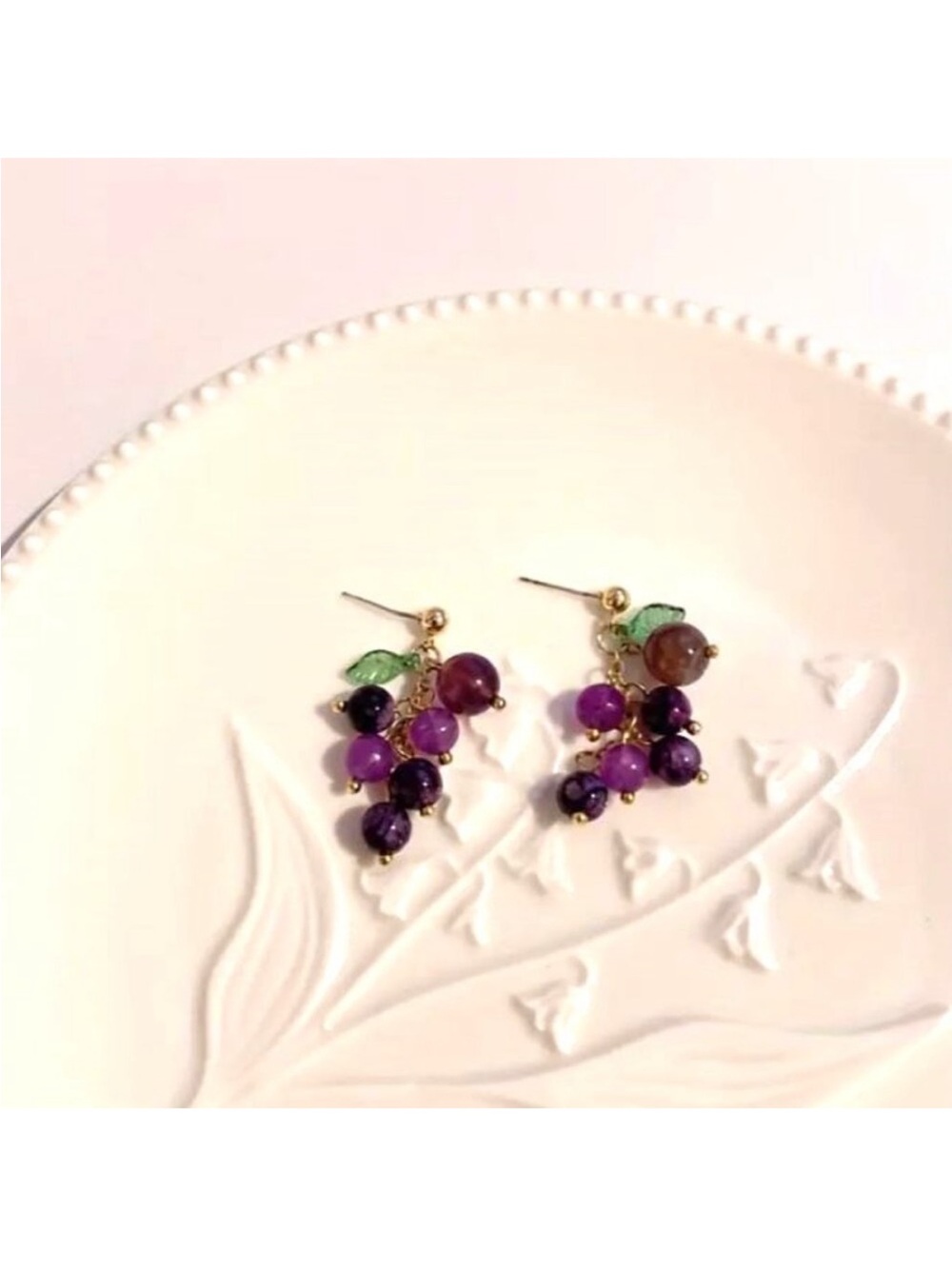 Purple Bead Cluster Drop Earrings by